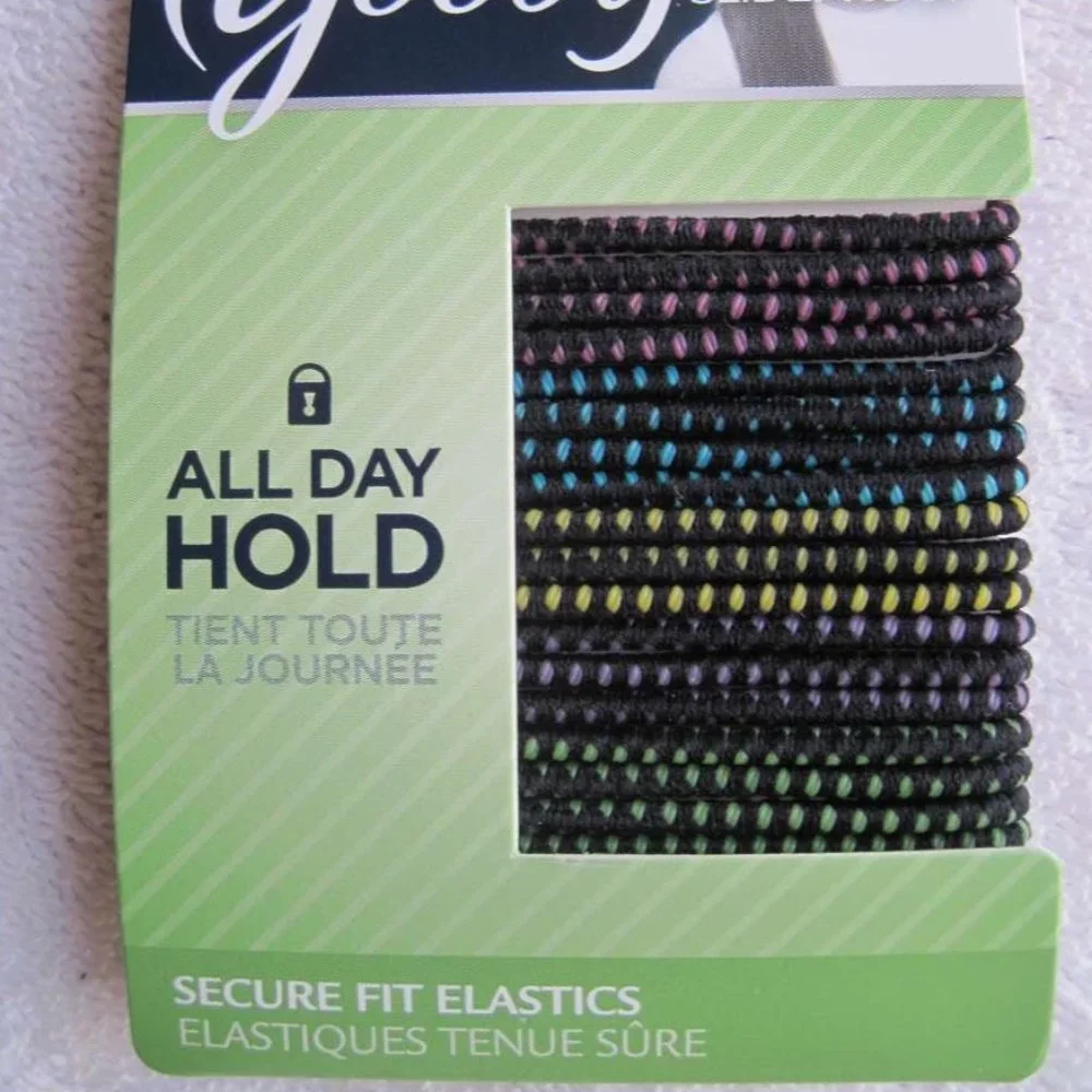18 Goody Skinny Black w Color Ouchless Slideproof Stay Put Ponytailer Hair Bands